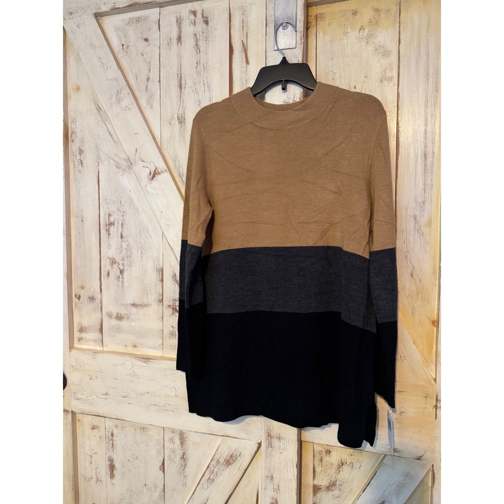 French Connection Camel Colorblock Long Sleeve‎ Tunic Sweater Slit side Small